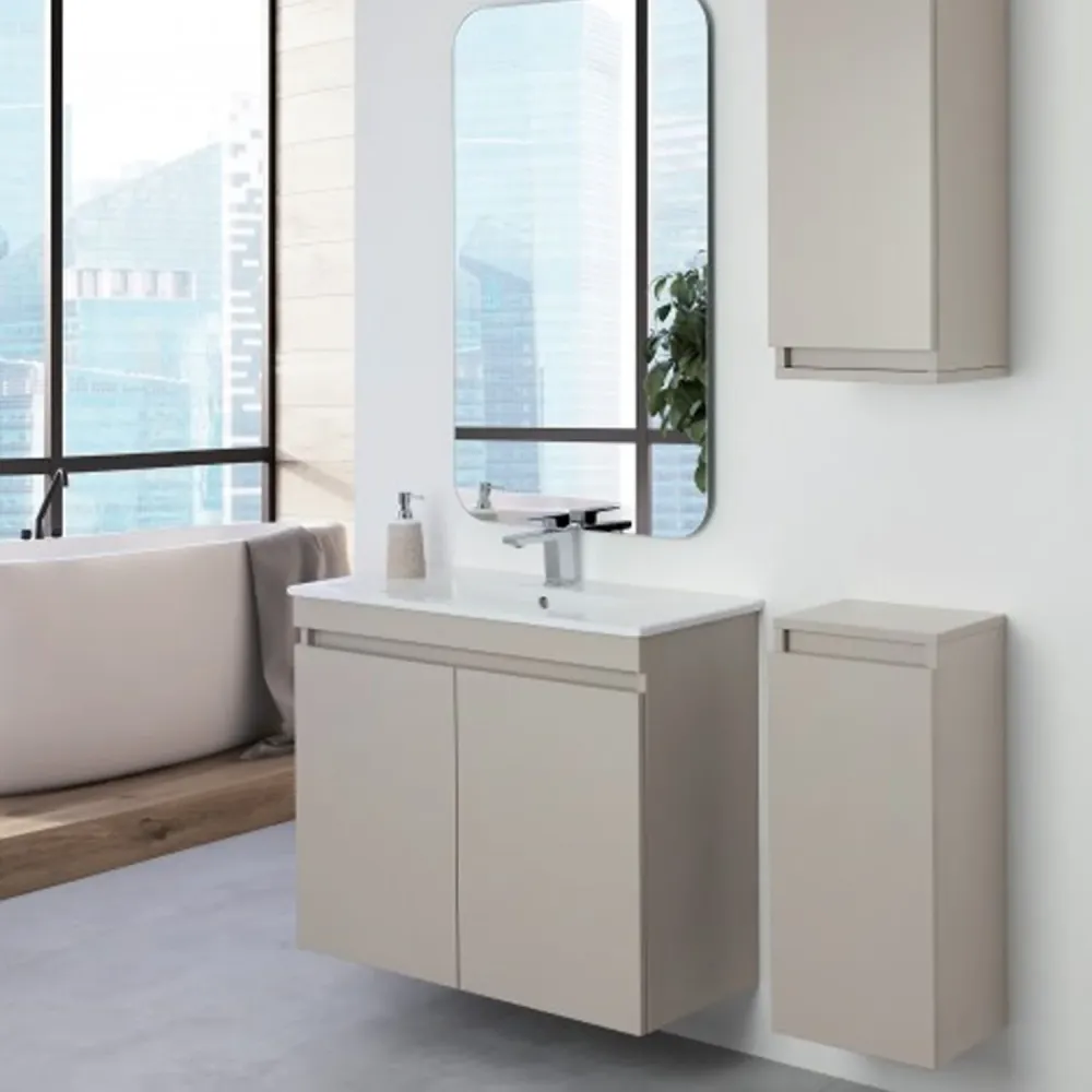 Composizione bagno sospesa Cubi&Co Shade due ante con lavabo e specchio cm 80 - Tortora