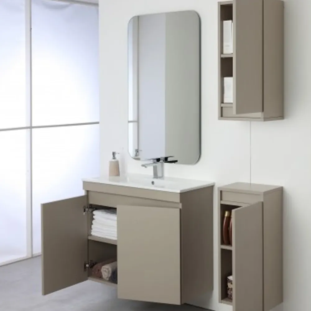 Composizione bagno sospesa Cubi&Co Shade due ante con lavabo e specchio cm 80 - Tortora