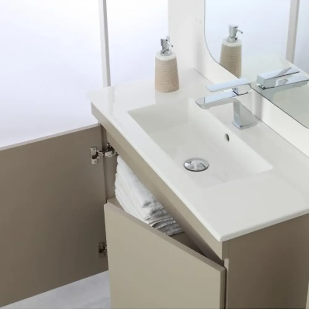 Composizione bagno sospesa Cubi&Co Shade due ante con lavabo e specchio cm 80 - Tortora