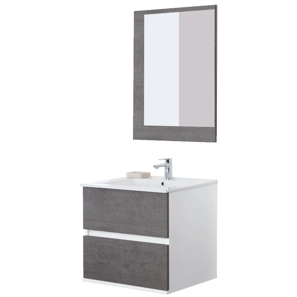 Composizione bagno sospesa Favola con lavabo e specchio cm 60 colore Bianco e Cemento
