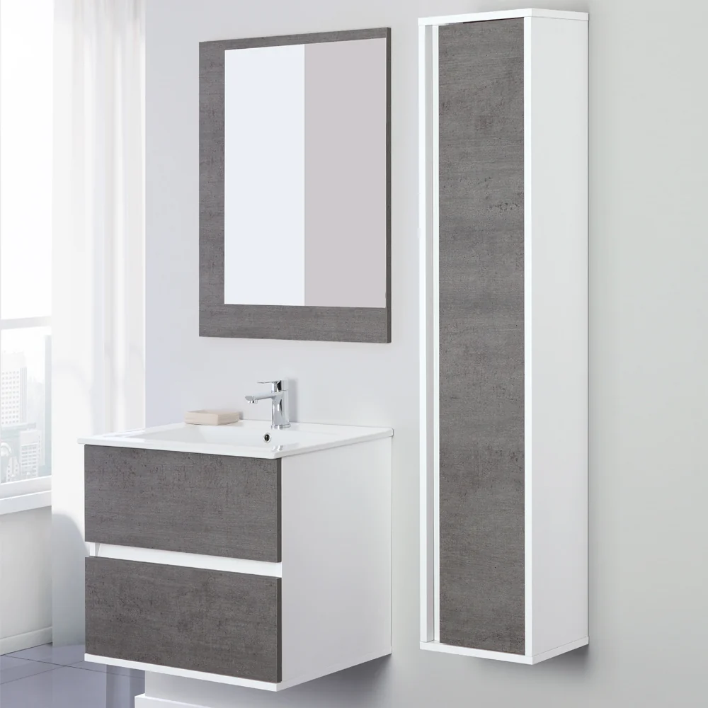 Composizione bagno sospesa Favola con lavabo e specchio cm 60 colore Bianco e Cemento