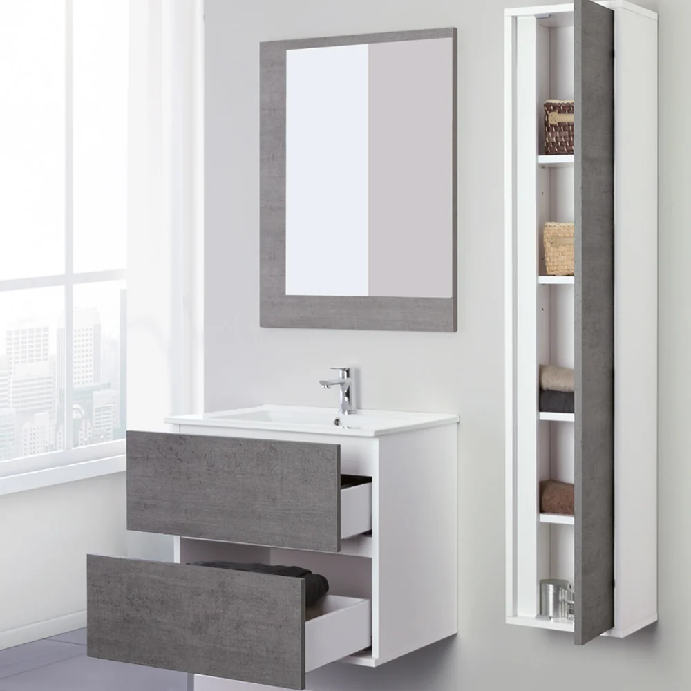 Composizione bagno sospesa Favola con lavabo e specchio cm 60 colore Bianco e Cemento