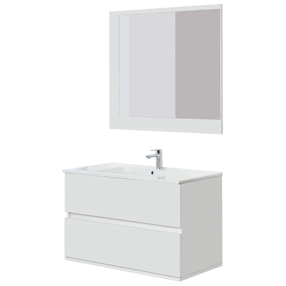 Composizione bagno sospesa Favola con lavabo e specchio cm 90 Bianco-Laccato