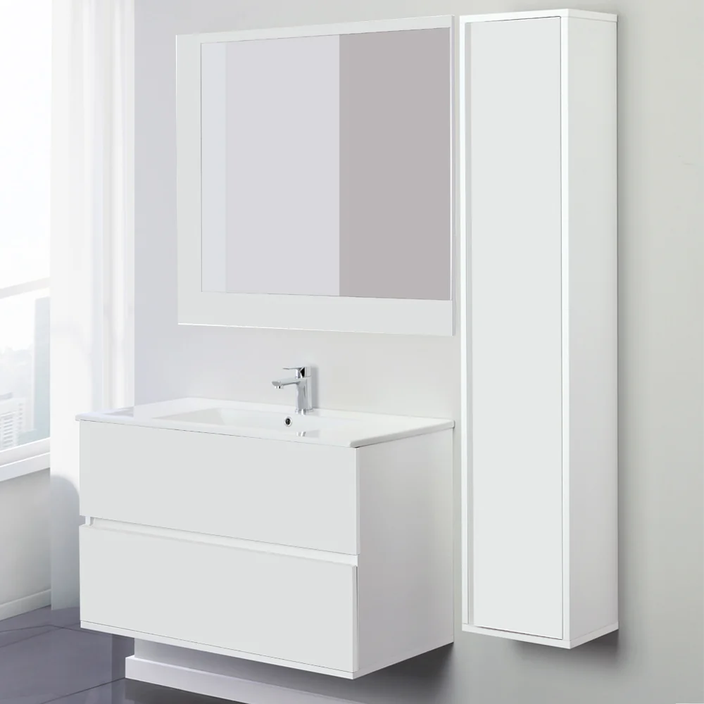 Composizione bagno sospesa Favola con lavabo e specchio cm 90 Bianco-Laccato