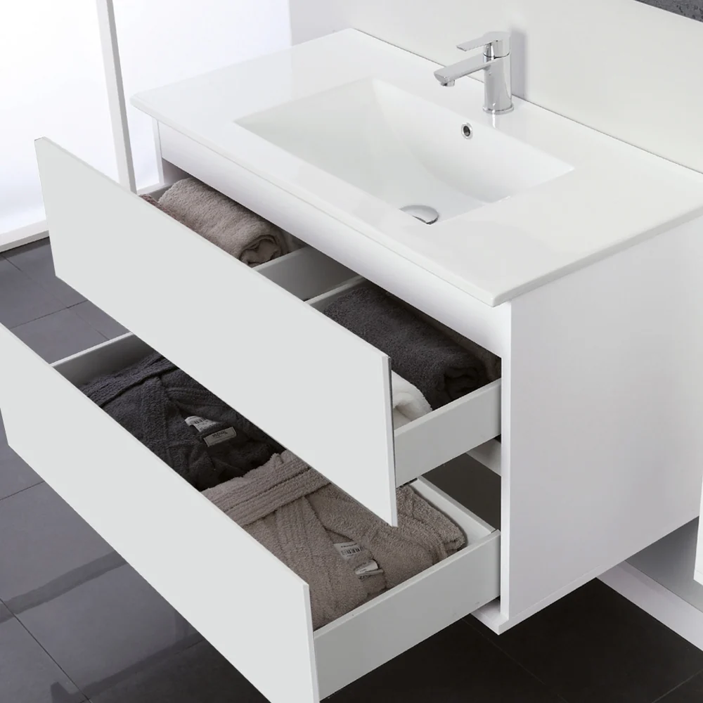 Composizione bagno sospesa Favola con lavabo e specchio cm 90 Bianco-Laccato