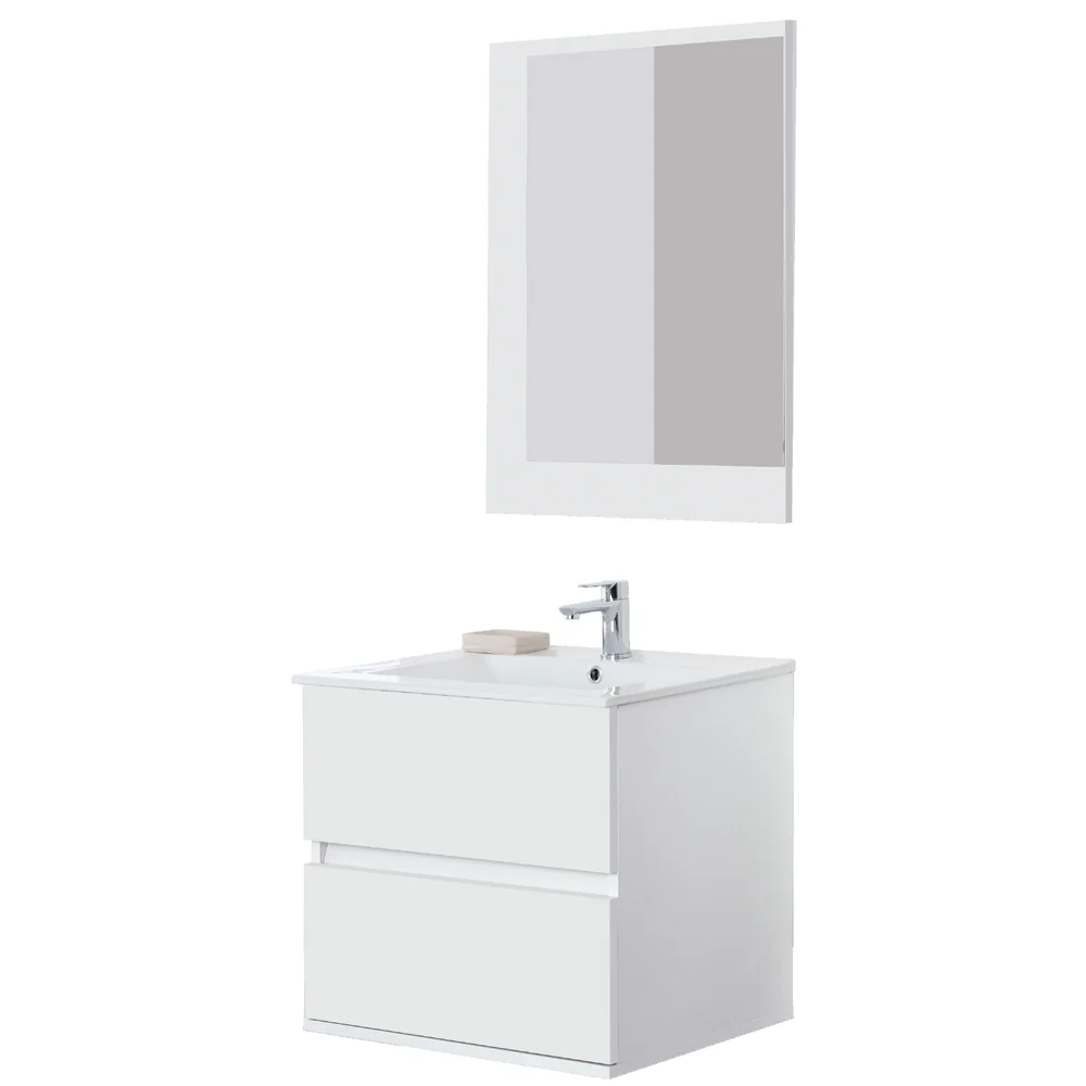 Composizione bagno sospesa Favola con lavabo e specchio cm 60 Bianco-Laccato