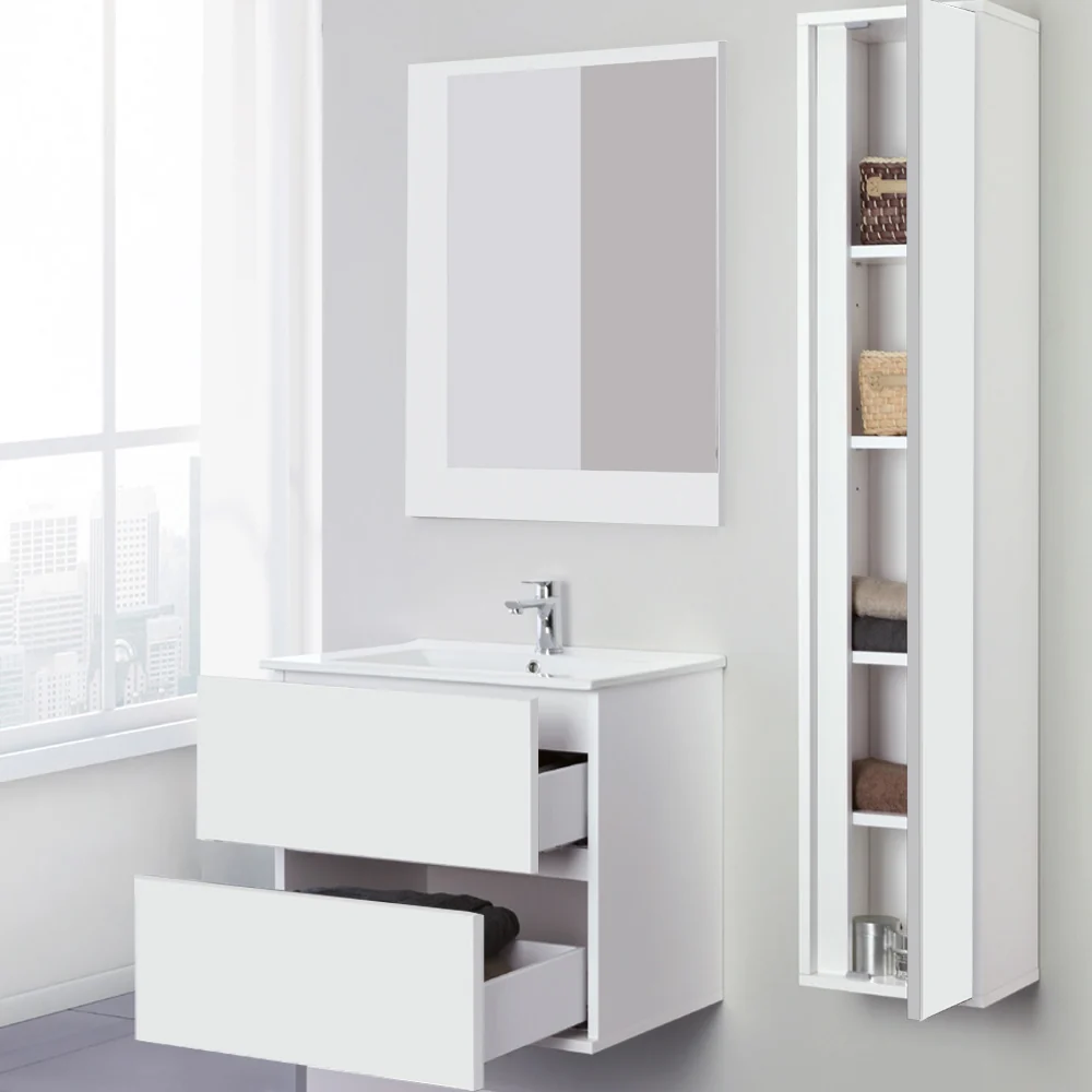 Composizione bagno sospesa Favola con lavabo e specchio cm 60 Bianco-Laccato