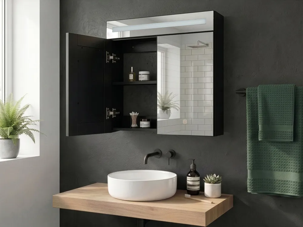 Armadietto da bagno con luci LED nero 40 x 60 cm MAZARREDO