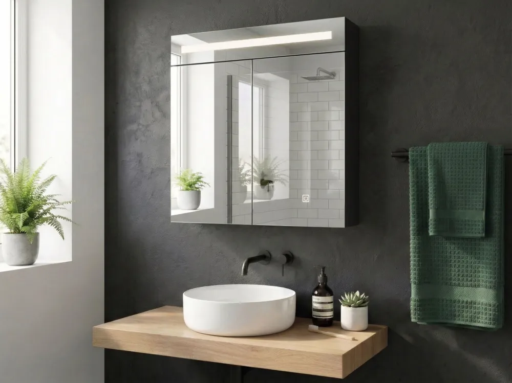 Armadietto da bagno con luci LED nero 40 x 60 cm MAZARREDO