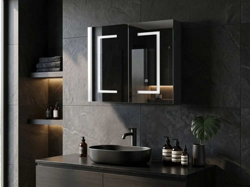 Armadietto da bagno con luci LED nero 60 x 60 cm MAZARREDO