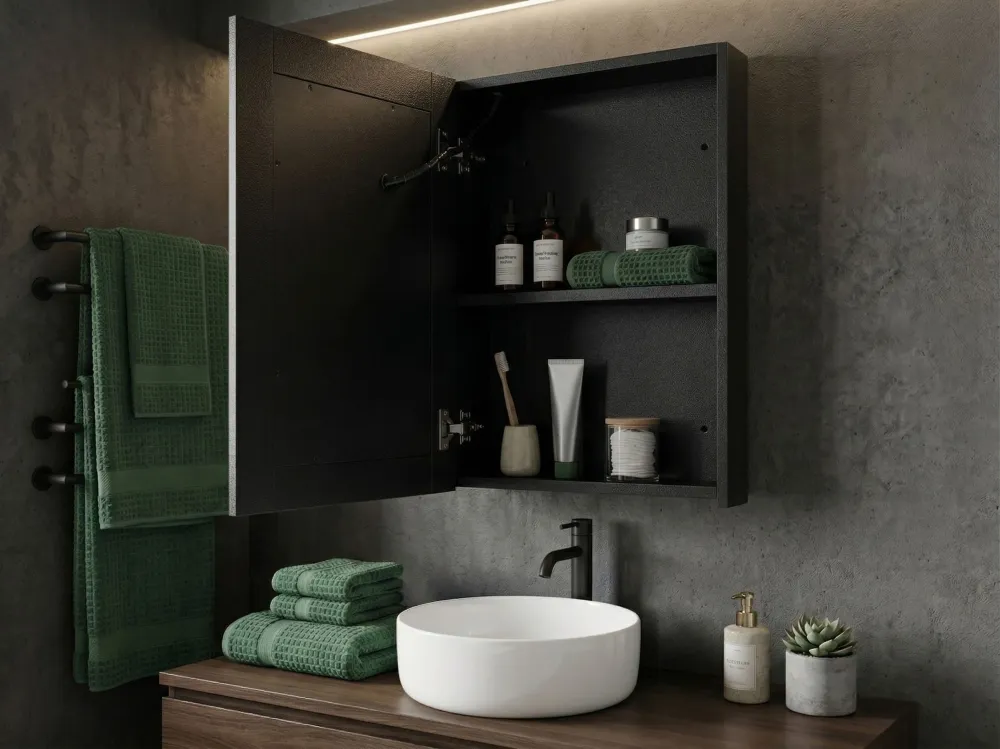 Armadietto da bagno con luci LED nero 40 x 60 cm CONDOR