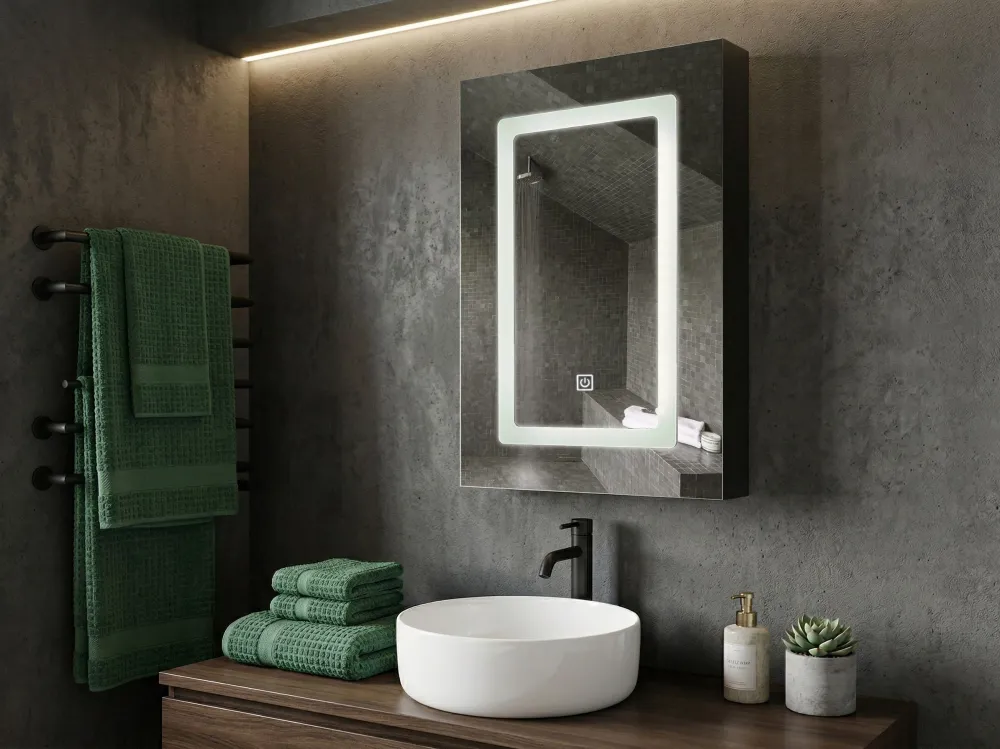 Armadietto da bagno con luci LED nero 40 x 60 cm CONDOR
