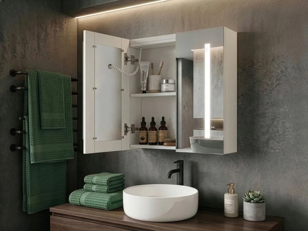 Armadietto da bagno con specchio e luci LED 60 x 60 cm CHABUNCO