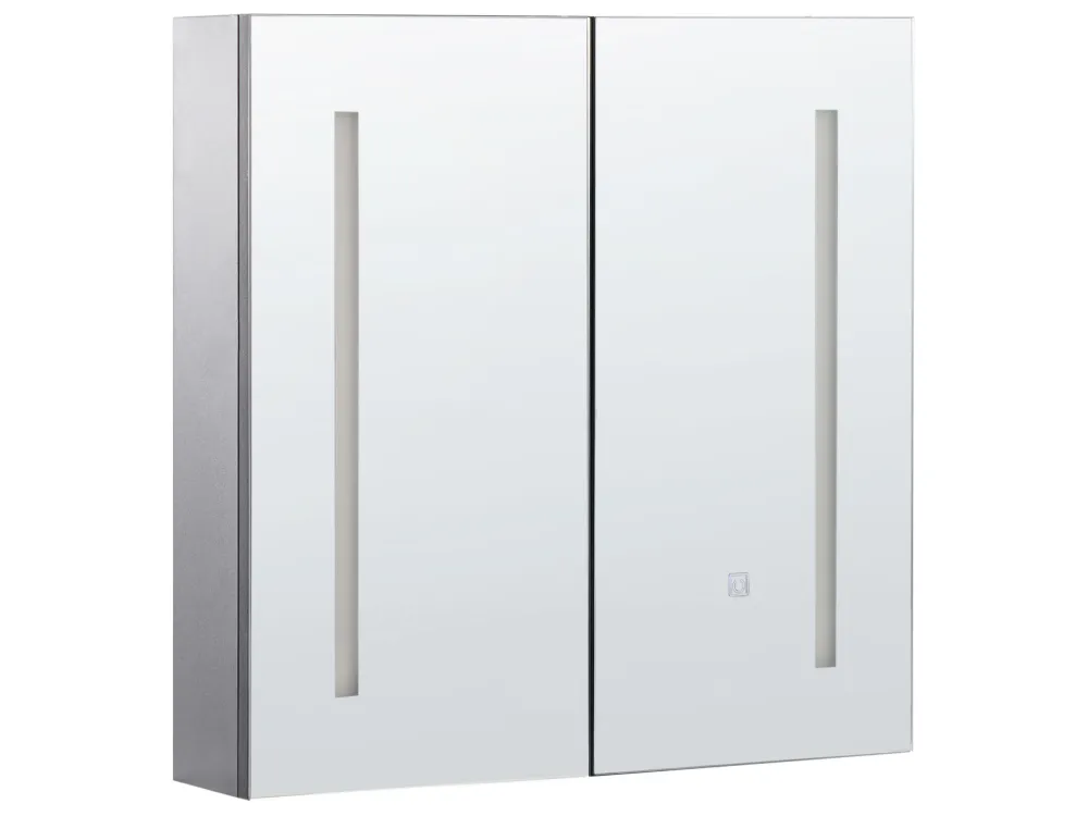 Armadietto da bagno con specchio luci LED nero 60 x 60 cm CHABUNCO