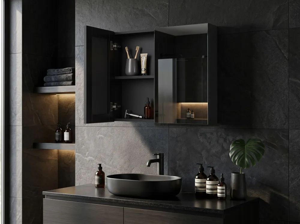 Armadietto da bagno nero con specchio 60 x 60 cm NAVARRA