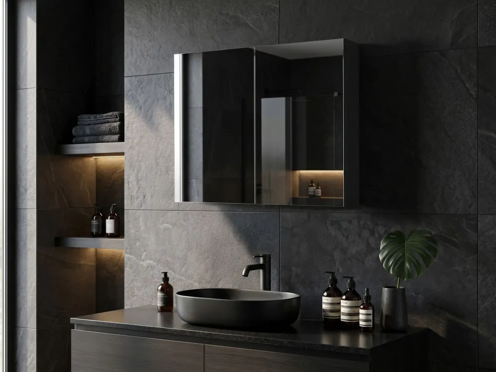 Armadietto da bagno nero con specchio 60 x 60 cm NAVARRA