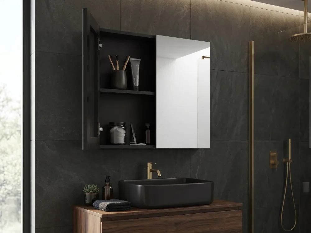 Armadietto da bagno nero con specchio 80 x 70 cm NAVARRA