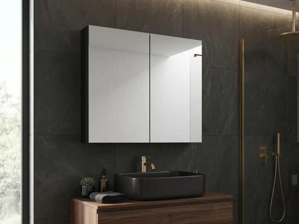 Armadietto da bagno nero con specchio 80 x 70 cm NAVARRA