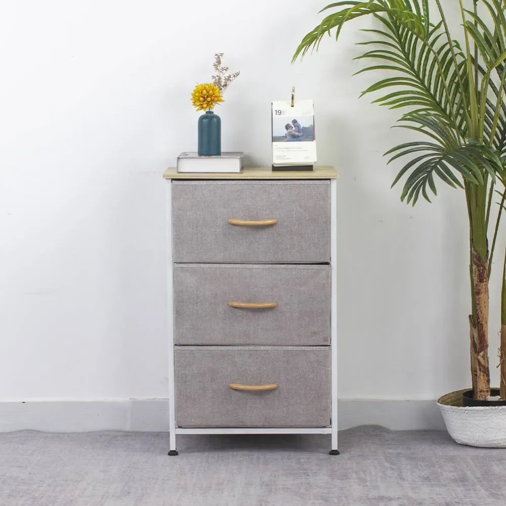 Cassettiera Armadietto con 3 Ripiani Tessuto Grigio Chiaro e Bianco 75x46x30cm