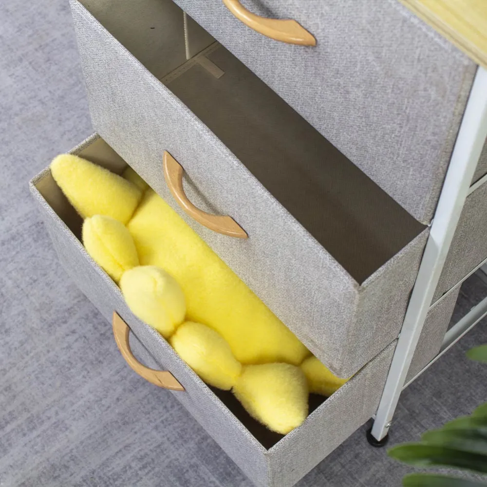 Cassettiera Armadietto con 3 Ripiani Tessuto Grigio Chiaro e Bianco 75x46x30cm