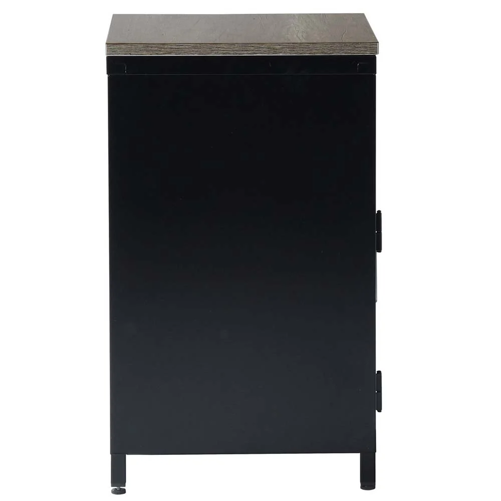 Mobiletto Armadietto Comodino Metallo e Legno MDF 2 Ripiani con Anta Nero