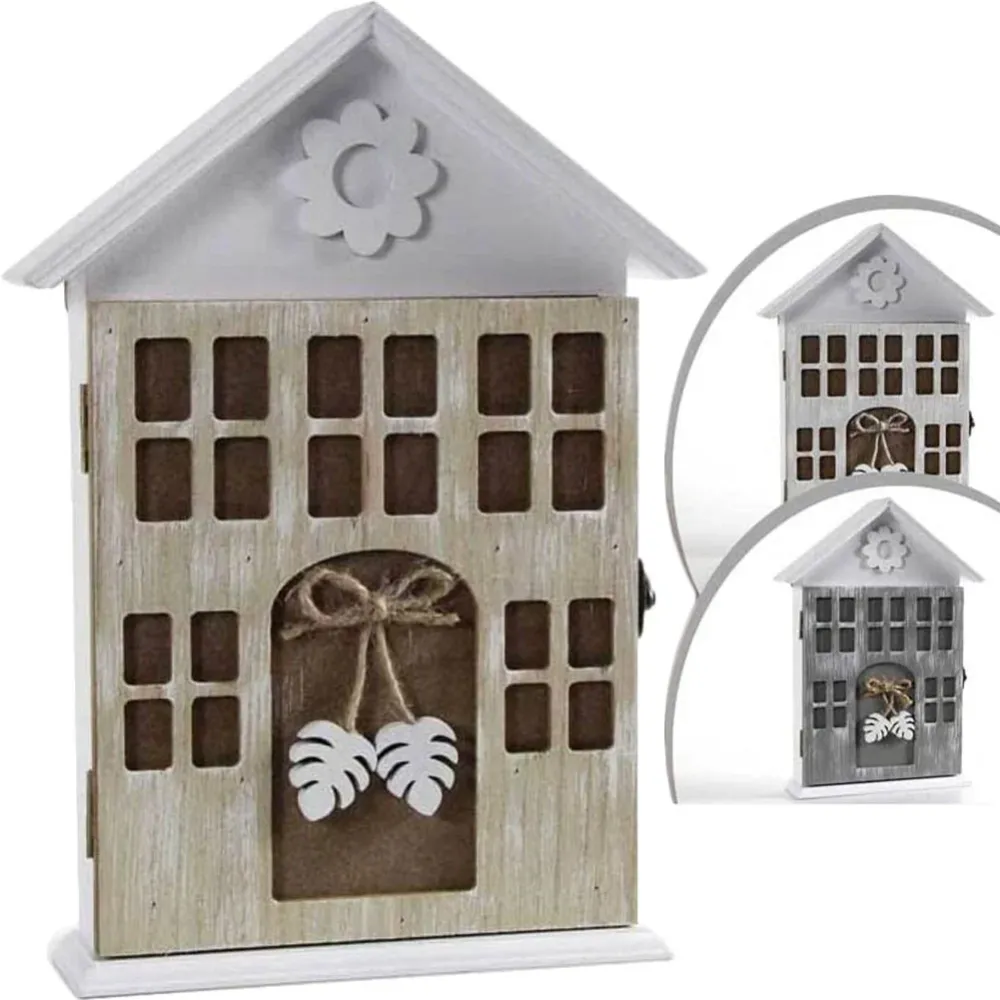 Casetta Portachiavi da Parete Legno Armadietto Shabby Chic 19 x 5 x 26H cm