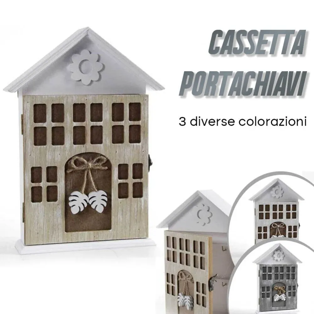 Casetta Portachiavi da Parete Legno Armadietto Shabby Chic 19 x 5 x 26H cm