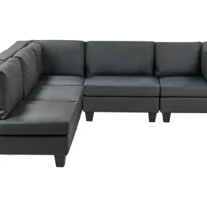 Divano angolare componibile ecopelle nero 5 posti lato destro con pouf UNSTAD