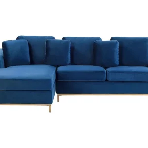 Divano angolare destro tessuto vellutato blu OSLO