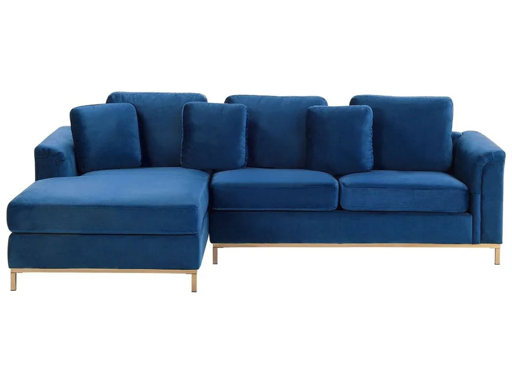 Divano angolare destro tessuto vellutato blu OSLO
