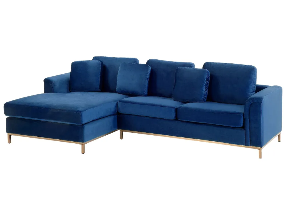Divano angolare destro tessuto vellutato blu OSLO