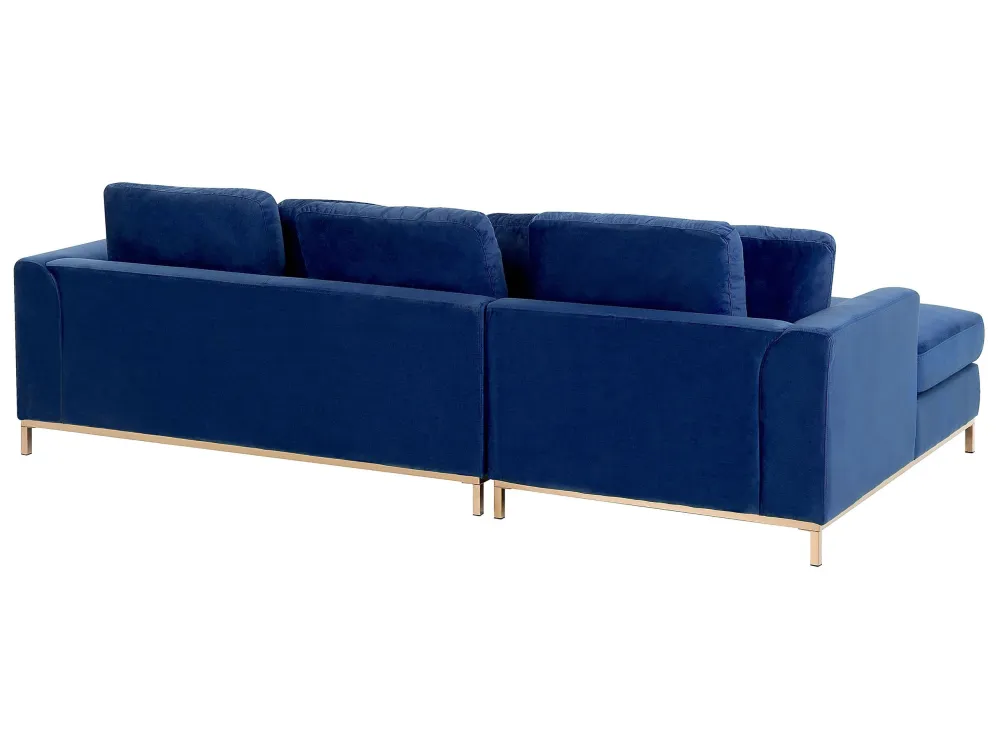 Divano angolare destro tessuto vellutato blu OSLO