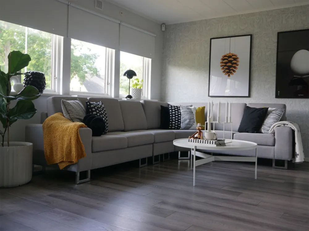 Divano angolare innovativo tessuto grigio chiaro versione sinistra STOCKHOLM