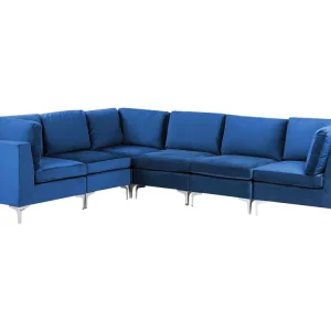 Divano angolare modulare 6 posti velluto blu marino destro EVJA
