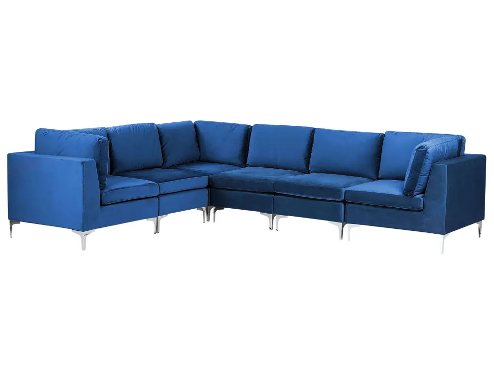 Divano angolare modulare 6 posti velluto blu marino destro EVJA