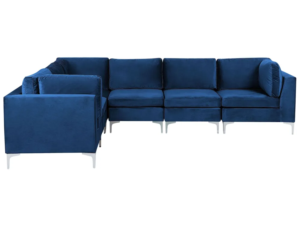 Divano angolare modulare 6 posti velluto blu marino destro EVJA