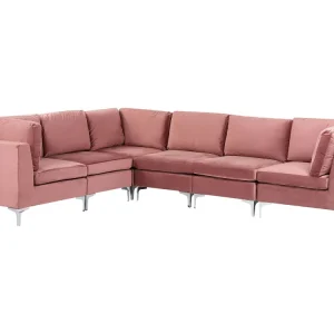 Divano angolare modulare 6 posti velluto rosa destro EVJA