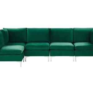 Divano angolare modulare 5 posti velluto verde versione destra EVJA