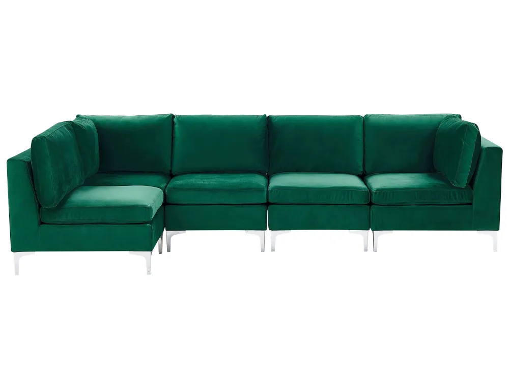 Divano angolare modulare 5 posti velluto verde versione destra EVJA