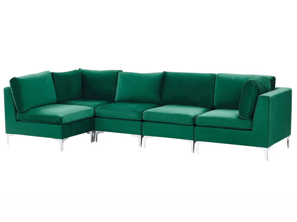 Divano angolare modulare 5 posti velluto verde versione destra EVJA