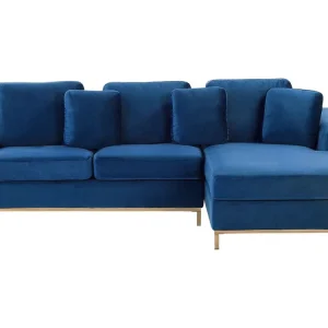 Divano angolare sinistro tessuto vellutato blu OSLO
