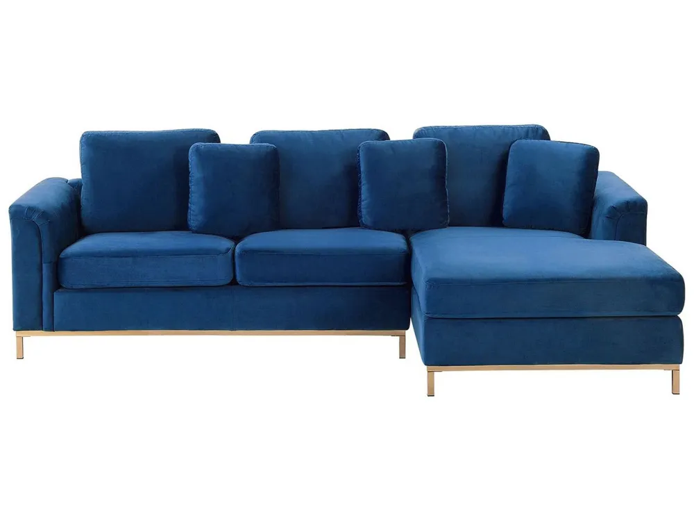 Divano angolare sinistro tessuto vellutato blu OSLO