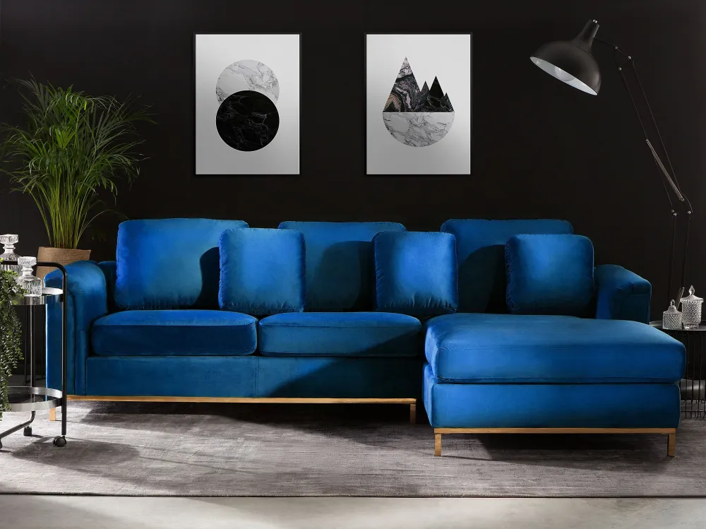 Divano angolare sinistro tessuto vellutato blu OSLO