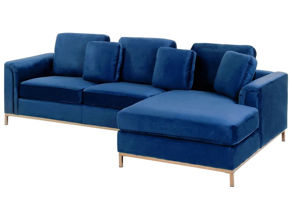 Divano angolare sinistro tessuto vellutato blu OSLO