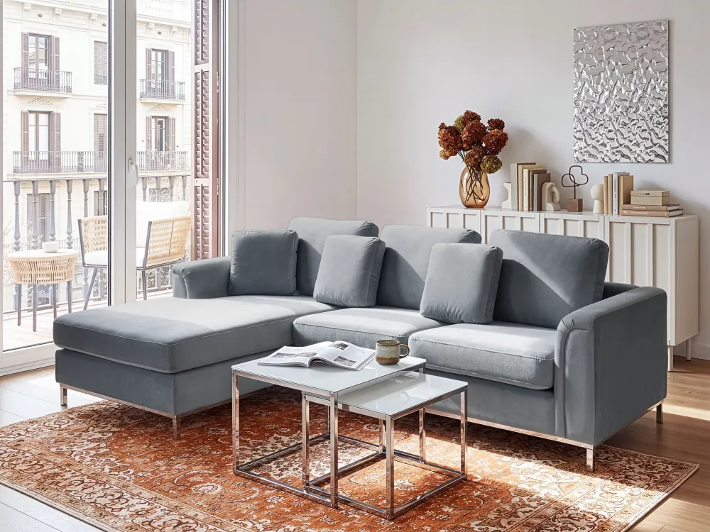 Divano angolare velluto grigio palese destro OSLO