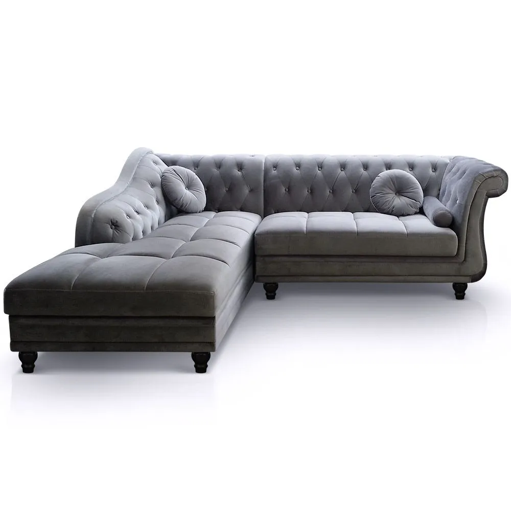 Divano ad angolo Brittish stile Chesterfield velluto argento