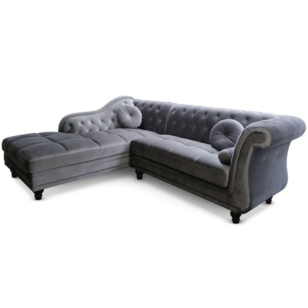 Divano ad angolo Brittish stile Chesterfield velluto argento
