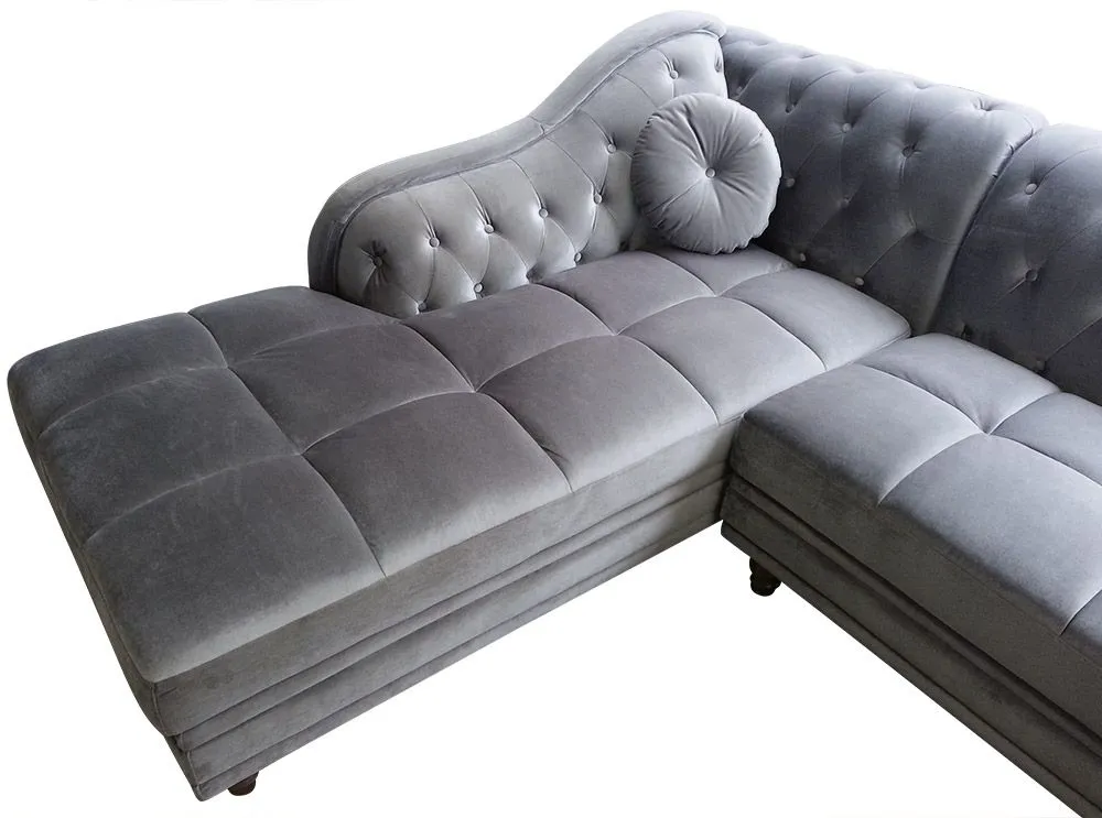 Divano ad angolo Brittish stile Chesterfield velluto argento