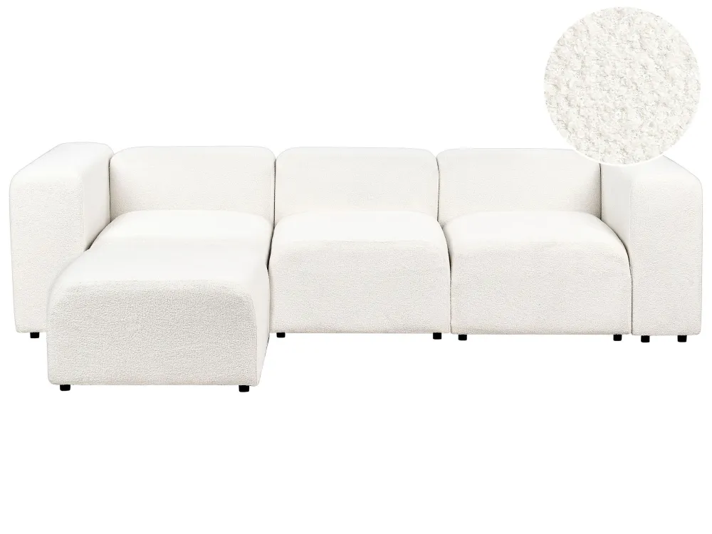 Divano componibile bouclé bianco 3 posti con pouf FALSTERBO