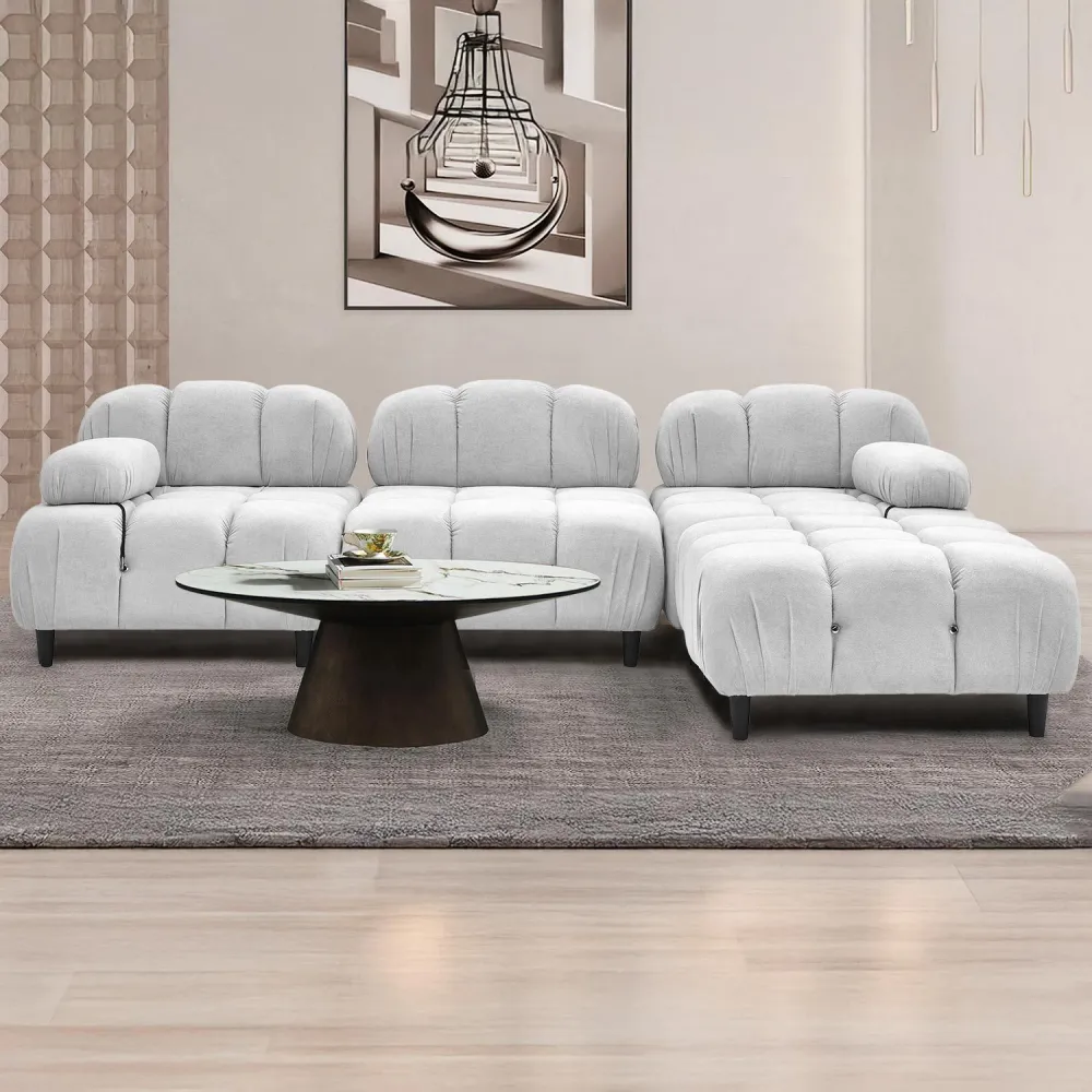 Divano di design Hollywood componibile e trasformabile Tessuto morbido Grigio distinto